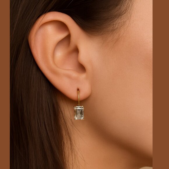 Diamonique Sterling Silver Emerald Cut CZ Drop Earrings * Last Pair - Picture 1 of 9